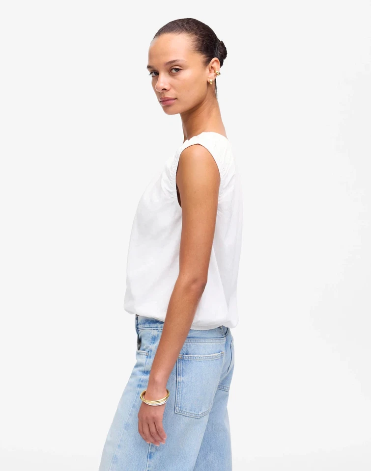 Madewell большой пузырь футболка в бледной замши хлопок льняной пузырь кромки лодки шеи новый с Ярлыками - Изображение 3 из 4