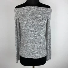 Guess Off The Shoulder Top Womens M Gray Knit Long Sleeve Simple Casual NM