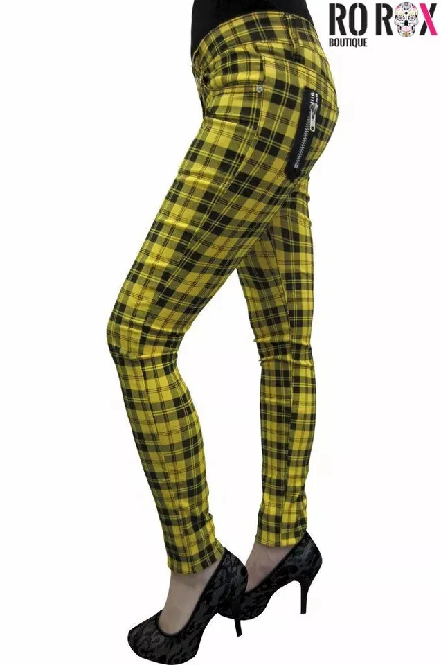 Women's Plaid Check Punk Skinny Trousers - Ladies Goth Emo Stretch Tartan Pants - Image 2 of 4