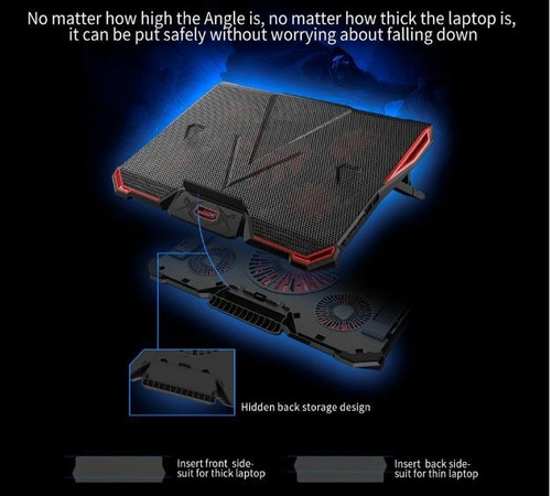 Laptop Cooling Pad 2 USB 5 Fan Gaming Led Light Notebook Cooler For 12-17inch - Picture 6 of 10