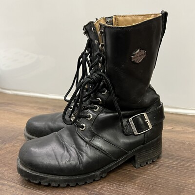 Harley Davidson Boots Alana Womens Size 7.5 Black Leather Side Zip