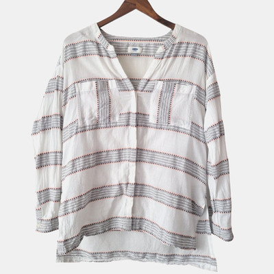 Old Navy Cotton Button Down Shirt Medium Womens White Striped Long Sleeve Boho
