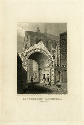 Antiker Druck-Architektur-Ansicht der Kathedrale von Canterbury-Deeble-Storer-1823