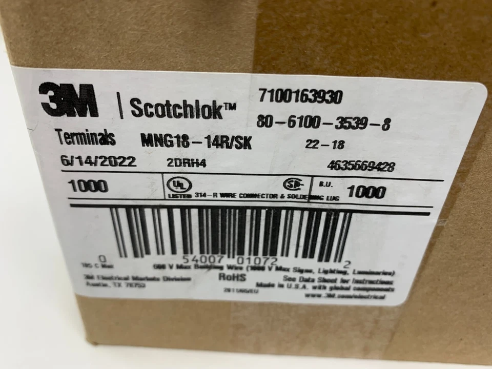 3M MNG18-14R/SK Ring Terminal Stud Size 1/4" Nylon Red 22-18AWG 1000/Box - Image 2 of 4