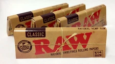 4 Pk Raw Classic Natural 1.25 1 1/4 Cigarette Rolling Papers 128 Leaves 3218-4
