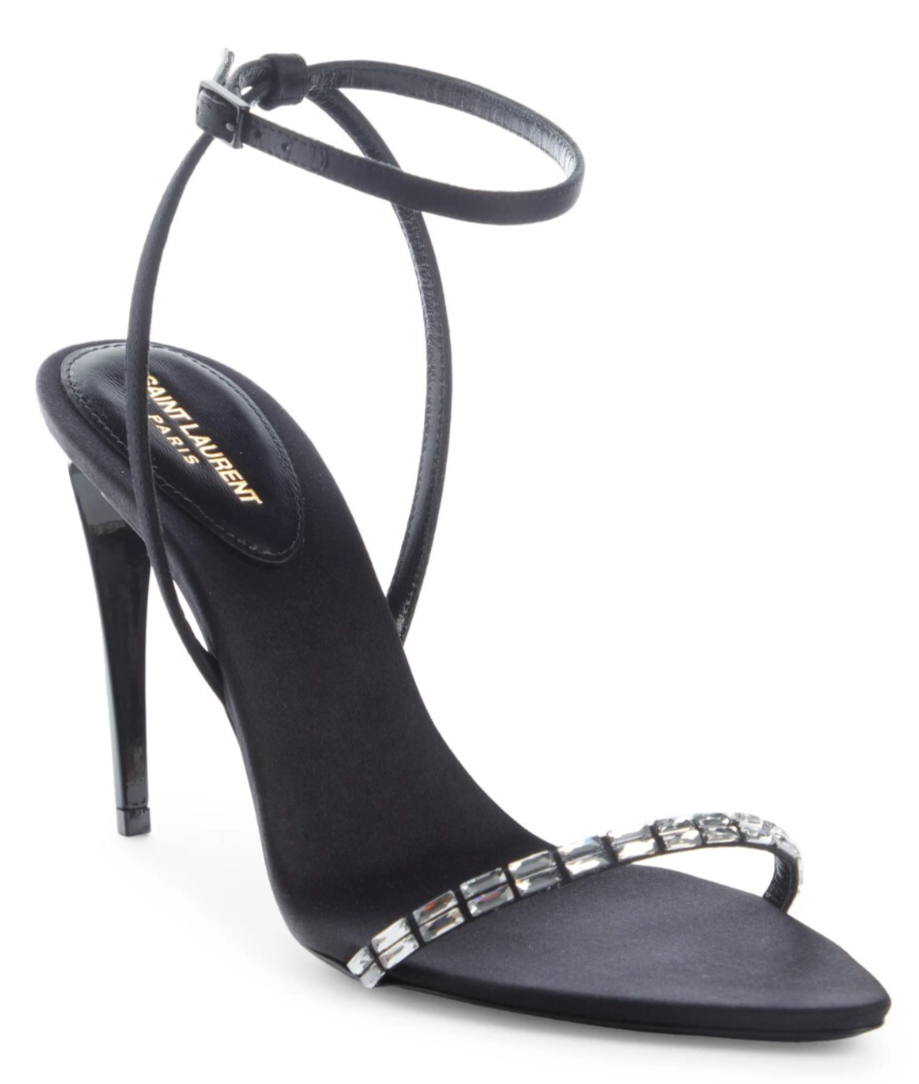 Sandali donna Saint Laurent Gloria tacco cristallo nero taglia 40 5 US 10 5