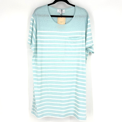 NWT La Ligne New Edie Knit Striped Cotton T-Shirt Dress Aqua Blue/White XL