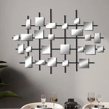 Yaocom Metal Wall Art Decor Silver Mirror Wall Decor Wall Sculpture with Squa...