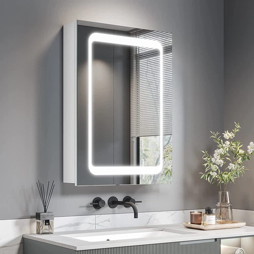 LED illuminated Bathroom Mirror Cabinet with Demister Shaver Socket Wall Mounted - Picture 20 of 26