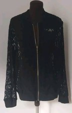 Chelsea Muse By Christopher Fink Black Floral Lace Bomber Jacket, Size L