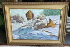 Native American Framed Painting On Canvas By Walter Holtzman