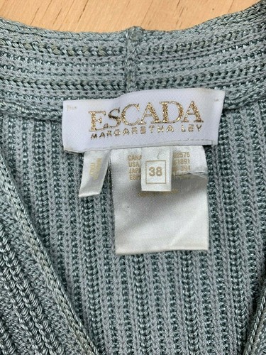 Escada Vintage Sz 38 Medium Women's Knit Sleeveless Blouse Mint Blue Crochet top - Picture 3 of 4