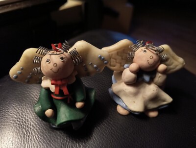 (2) Molded Clay Art Praying Angel with Halo Ornament Transfar Int'l Corp.