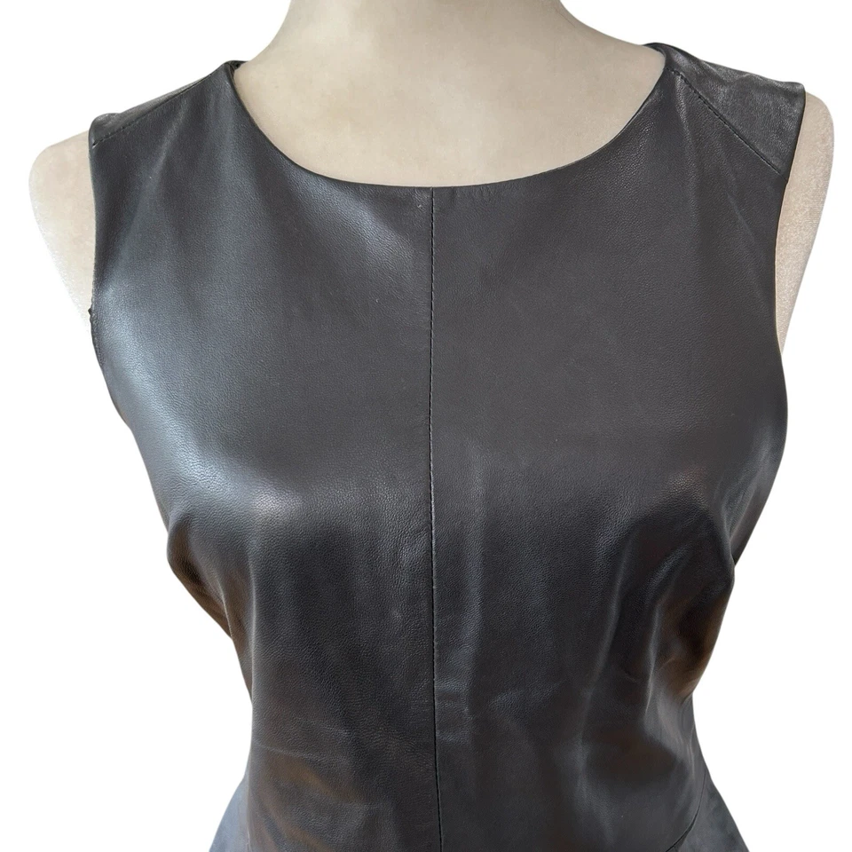 Top Trina Turk Cuero Peplum Mujer Talla 2 Negro Gótico Rocker Moto Motociclista Foto 3 de 4