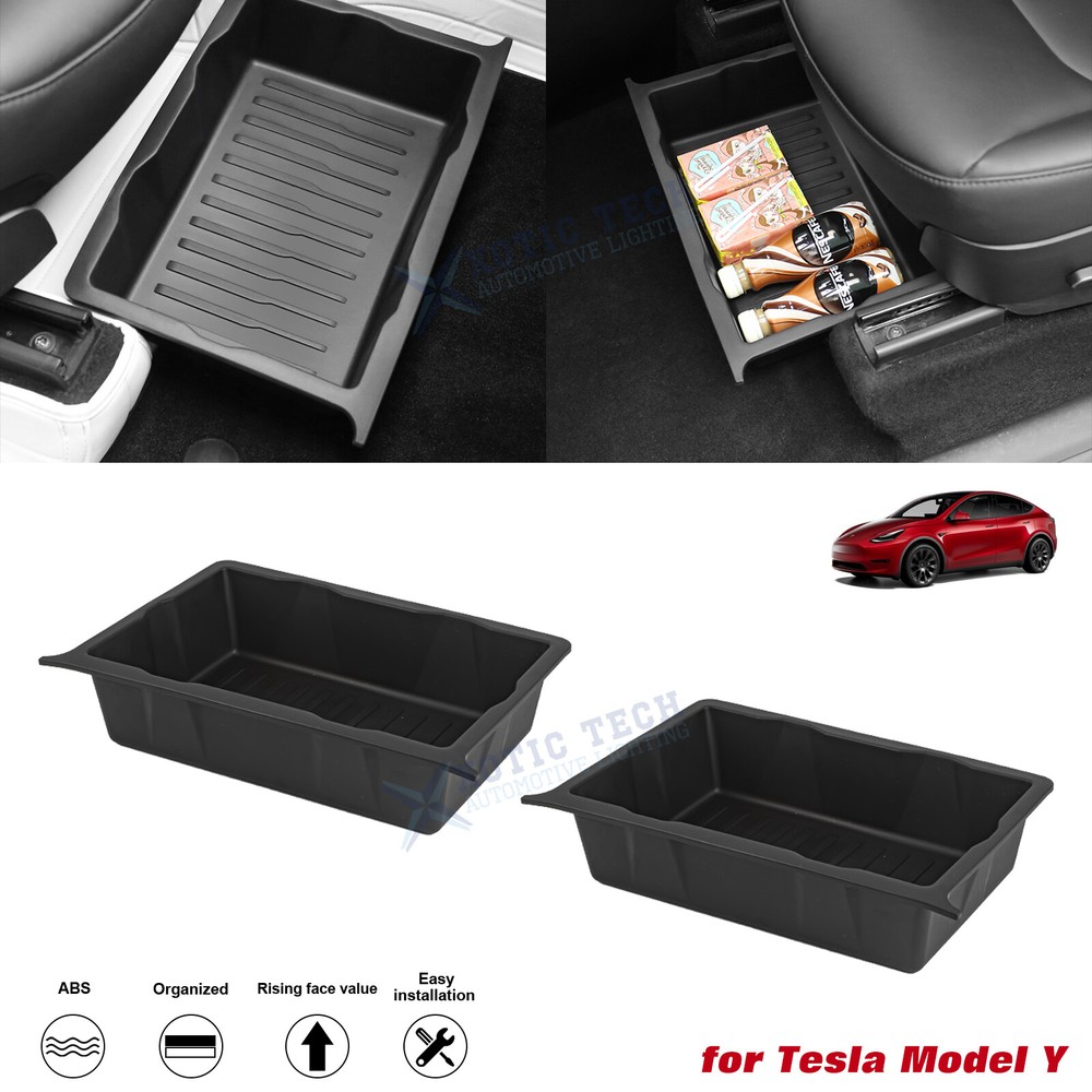 2PCS Under Seat Storage Box Organizer Hidden Tray Bins For Tesla Model Y 2020-23