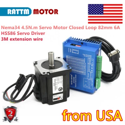 RATTMMOTOR （US）Nema34 4.5N.m closed loop stepper motor cnc kit 6A 82mm +2HSS86 Servo Driver