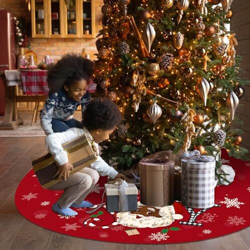 Christmas Tree Skirt 48 Inch Black Santa Tree Skirt African American