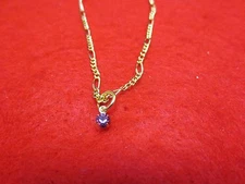 14 KT GOLD PLATED 2MM FIGARO ANKLET 9 1/2" WITH AUGUST CRYSTAL BIRTHSTONE DROP