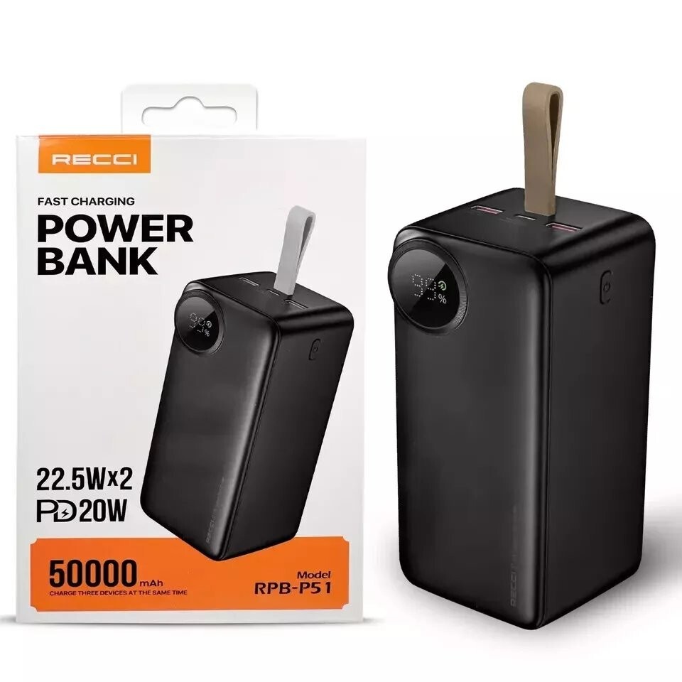 Recci Portable Power Bank 45W 50000mah Capacity, Travel, Camping, Fast Charging
