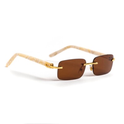 Brown and Gold Retro Rimless Square Sunglasses Amazon.com: Street Knitted Rimless Luxury 90 main image 3
