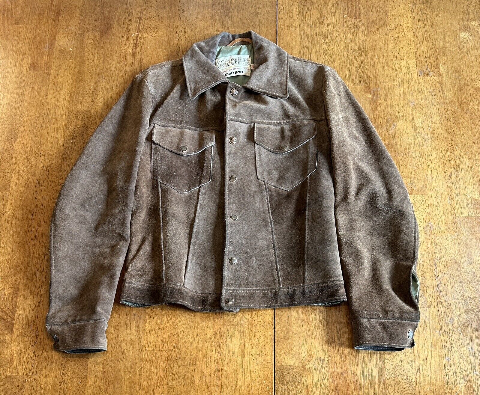 Vintage 1970's Rancher by Schott Bros Brown Suede Leather Jacket