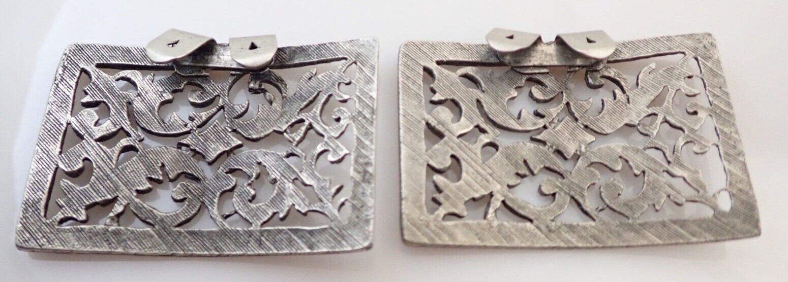 Pair of Vintage Filigree Cut Out Silver Tone Shoe Buckles Clips