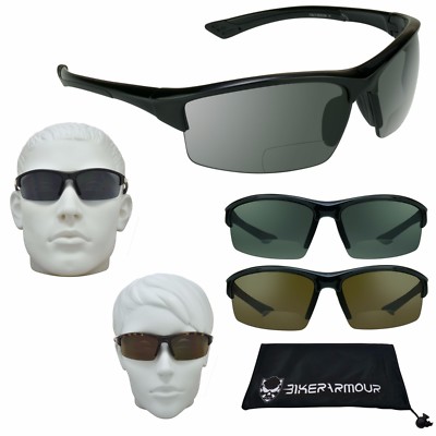 DARK TINTED Sport BIFOCAL Sunglasses Sun Readers Wrap Lens 1.0 1.5 2.0 2.5 3.0