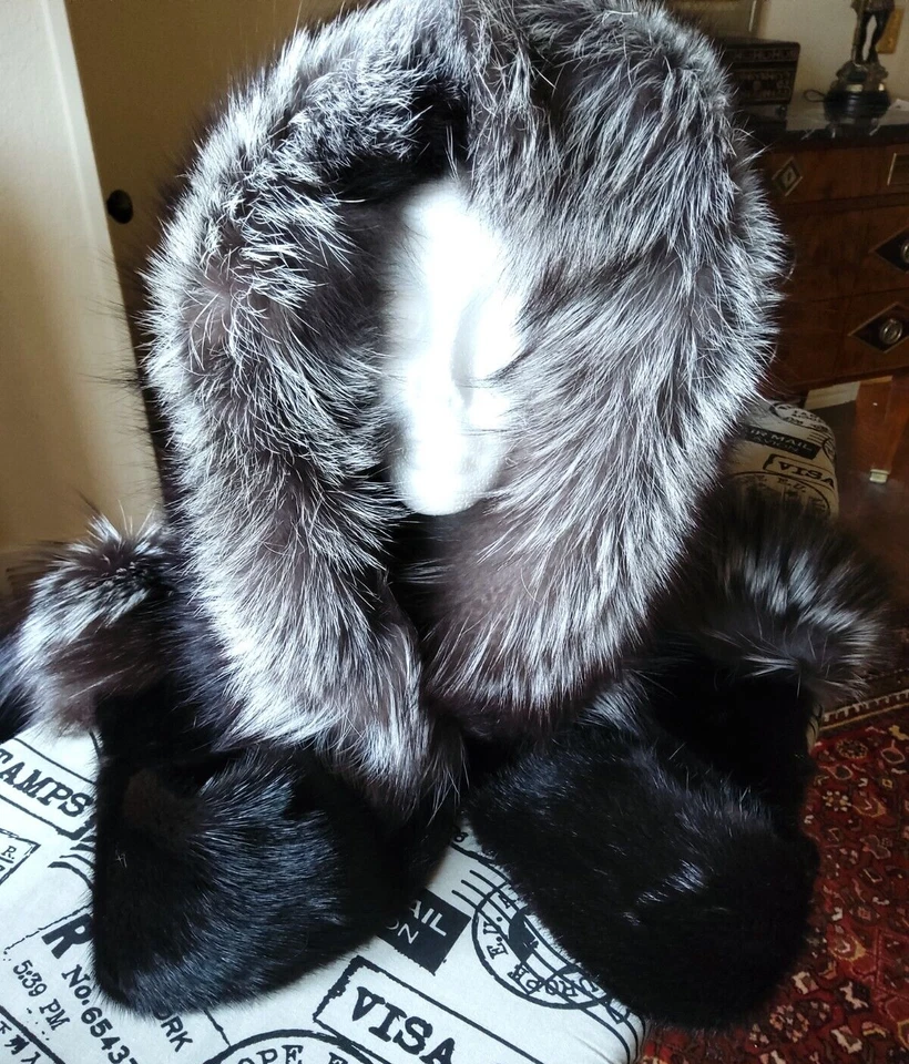 SILVER FOX & BLACK MINK HOOD/SCARF Foto 3 de 4