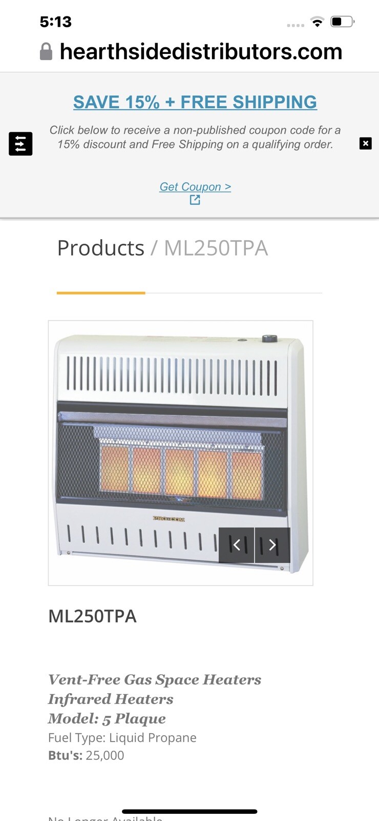 Procom Propane Whole House Heater 25000 BTU Model 00006. MTA250BB