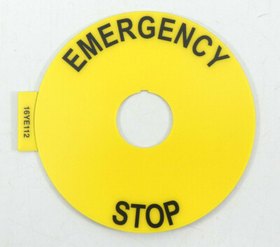 10 Stück Allen-Bradley 16YE112 | Bezeichnungsschild EMERGENCY / STOP | Rund 90mm