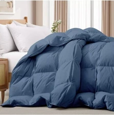 Fluffy Feather and Down Comforter Pinch Pleated Cotton Shell, Twin 68x90in