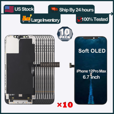 10 Pack Soft OLED For iPhone 12 Pro Max Touch LCD Screen Digitizer Assembly Lot 