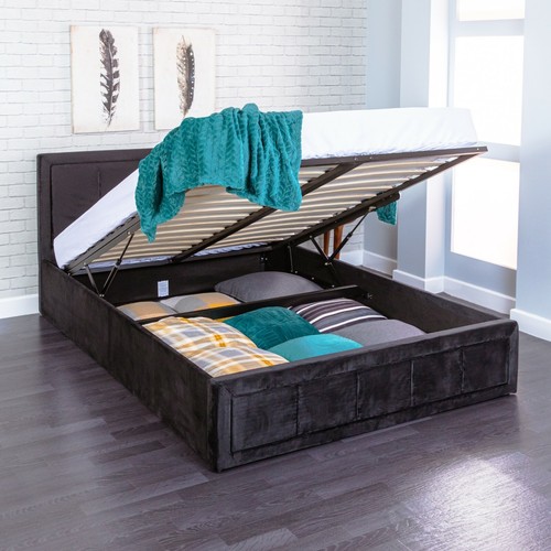 OTTOMAN STORAGE GAS LIFT UP DOUBLE & KING SIZE FABRIC BED MEMORY FOAM MATTRESS - Picture 13 of 14