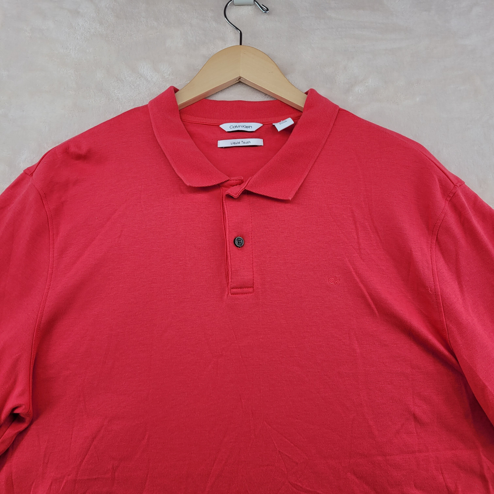 Calvin Klein Liquid Cotton Men's Size XL Solid Red Short Sleeve Polo Shirt thumbnail 3