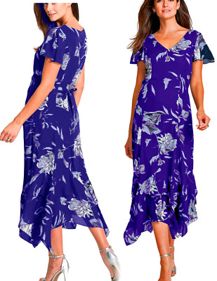 Mehrlagiges Zipfelkleid Midi-Kleid Größe 48 lila bedruckt Neu 957845 | eBay