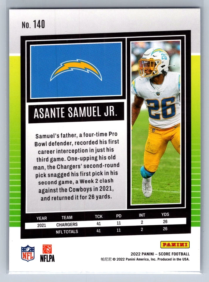 2022 Score #140 Asante Samuel Jr. Showcase Blue /100 - Image 2 of 2