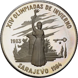 PRAGER: Karibik 5 Pesos 1983 Olympische Flamme Silber [1660]#k