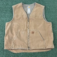 Vintage Carhartt Vest Sz XL V26 CML Camel Brown Distressed Workwear Duck Canvas