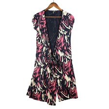 Express Women XS Abstract Print Wrap Dress Pink Navy Stretch Mini Y2K Streetwear