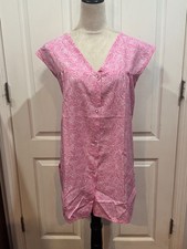 Women Sleeveless Cobbler Apron with side Pockets Pink w/white Sz 2XL 30"Lx22"W