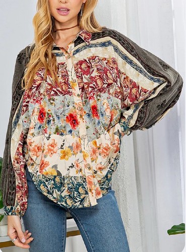 YOUNG THREADS M Boho Western Shirt Floral Embroidered Button Up Top Pockets NWT - Picture 4 of 14