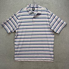 FootJoy Polo Shirt Mens XL Pink Blue Striped Short Sleeve Golf Performance FJ
