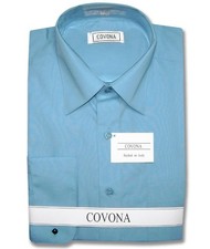 Mens Solid PEACOCK BLUE Color Dress Shirt with Convertible Cuffs sz Large
