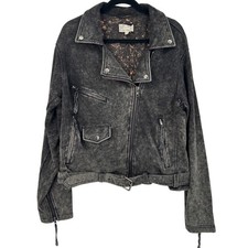 Oli & Hali Acid Wash Push Through Asymmetrical Zip Moto Jacket Coat Cotton Sz S