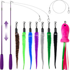 11PCS Interactive Cat Toy Wand Pack with Refills Plush Fish for Indoor Cats
