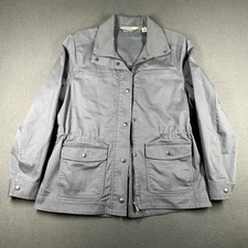 L.L.Bean Jacket Womens Small Petite Gray Utility Field Cotton Stretch Snap Zip