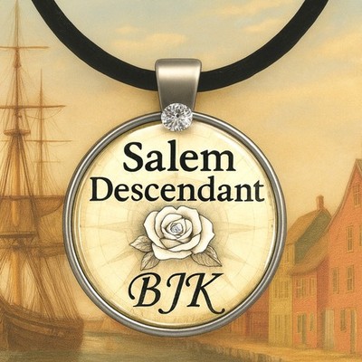 Salem Witch Trials Descendant Pendant, Leather Necklace, Crystal Stone, Custom
