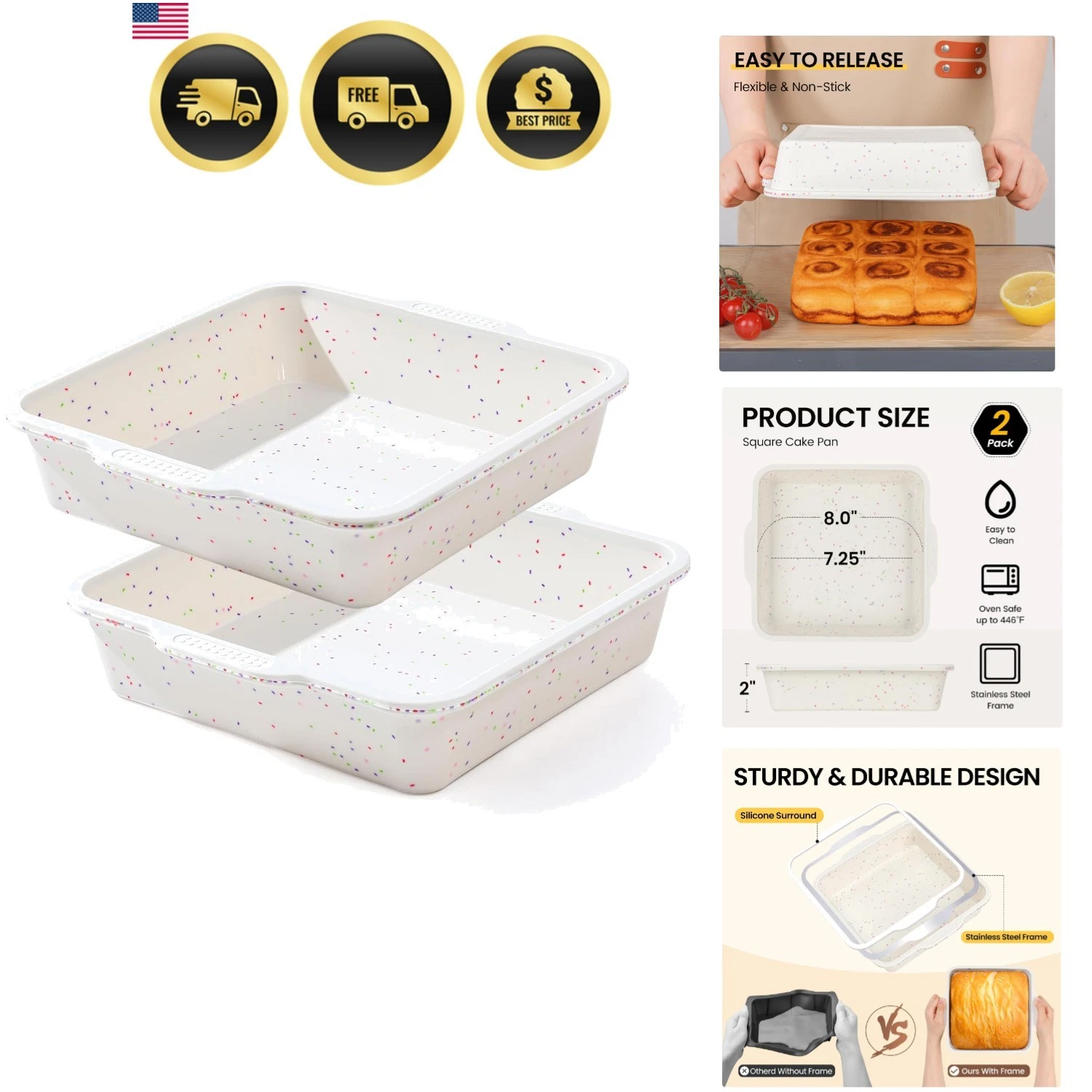 8 x 8 Inch Silicone Square Brownie Cake Pan with Metal Reinforced Frame Set o...
Opens in a new wind