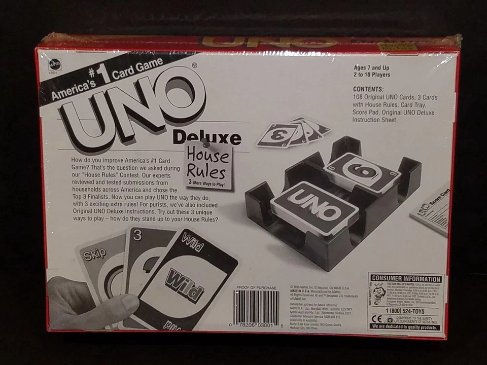 NEW SEALED * UNO Deluxe House Rules Family Card Game * 1998 Mattel #43001 - Image 2 of 2