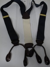 Trafalgar Solid Navy Blue Suspenders Leather Button Fasteners 1 1/2 in.